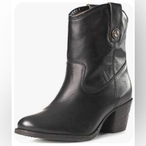 Frye Jackie Button Short Boots, Black Leather Western Ankle, Size 9